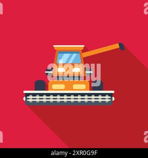 Illustration d'une moissonneuse-batteuse récoltant sur fond rouge Illustration de Vecteur