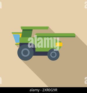 Moissonneuse-batteuse verte travaillant dans un champ plat illustration avec ombre longue Illustration de Vecteur