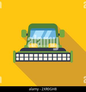 Moissonneuse-batteuse verte travaillant dans un champ plat illustration avec ombre longue Illustration de Vecteur