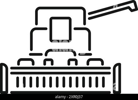 Icône minimaliste de dessin au trait d'une moissonneuse-batteuse récoltant le blé, parfaite pour les conceptions agricoles ou liées à l'agriculture Illustration de Vecteur