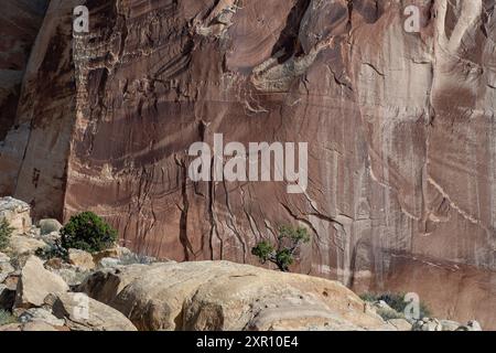 Remparts le long du sentier Rim Overlook, parc national de Capitol Reef, Utah Banque D'Images