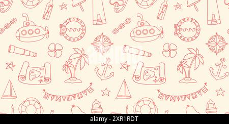 Papier peint sans couture de style nautique avec éléments dessinés à la main dans un style art au trait Illustration de Vecteur