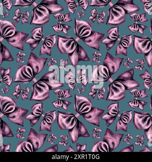 Les arcs violets sur un fond bleu sont faits avec des aquarelles comme un motif sans couture. Illustration comme modèle pour l'emballage cadeau, papier d'emballage, textil Banque D'Images