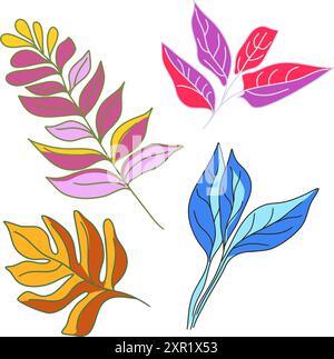 Feuilles décoratives dans l'illustration vectorielle de style doodle Illustration de Vecteur