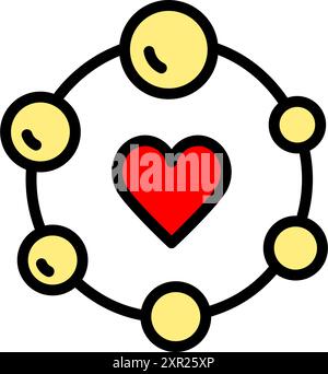 Pilule, icône de couleur de capsule. Oméga 3, A, d, K, C E complément alimentaire, goutte grasse multivitaminée pour symbole de coeur isolé sur fond blanc. Vector desi Illustration de Vecteur