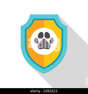 Icône simple d'un bouclier bleu et jaune protégeant une empreinte de patte, représentant l'assurance pour animaux de compagnie Illustration de Vecteur