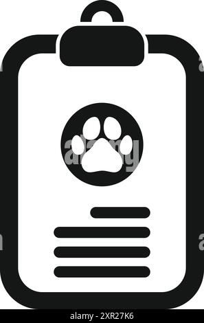 Icône de presse-papiers avec une empreinte de patte, représentant les soins vétérinaires et les dossiers de santé des animaux Illustration de Vecteur