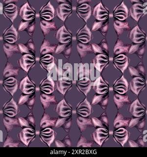 Les arcs violets sur un fond violet sont faits avec des aquarelles comme un motif sans couture. Illustration comme modèle pour l'emballage cadeau, papier d'emballage, textil Banque D'Images