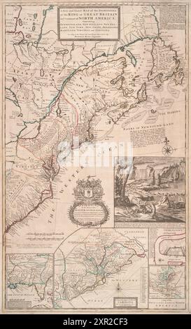 Une carte nouvelle et exacte des dominions du roi de Grande-Bretagne sur le continent nord-américain : Terre-Neuve, Nouvelle-Écosse, Nouvelle-Angleterre, New York, New Jersey, Pennsylvanie, Maryland, Virginie et Caroline : selon les observations les plus récentes et les plus exactes. Herman Moll, Geogr., 1715 Banque D'Images