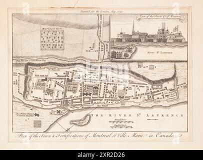 Carte Vintage Plan de la ville et des fortifications de Montréal ou ville Marie au Canada par Thomas Jefferys 1760 Banque D'Images