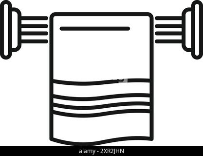 Dessin au trait d'une serviette propre suspendue sur un porte-serviettes chauffant dans une salle de bain Illustration de Vecteur