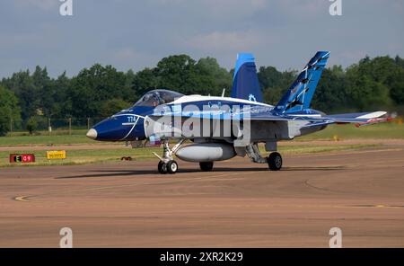 Le CF-188A Hornet de l'Aviation royale canadienne à son arrivée au Royal International Air Tattoo 2024 Banque D'Images