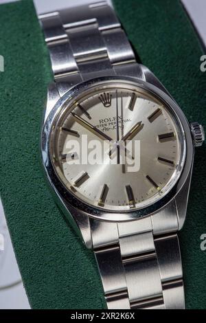 Gros plan de Vintage 1979 Rolex Air-King montre-bracelet, 2024, États-Unis Banque D'Images