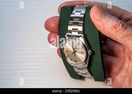 Gros plan de Vintage 1979 Rolex Air-King montre-bracelet, 2024, États-Unis Banque D'Images