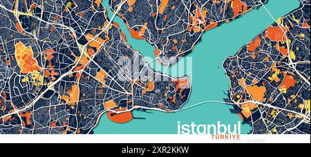 Interprétation artistique vibrante de la carte de la ville d'Istanbul aux couleurs vives Illustration de Vecteur