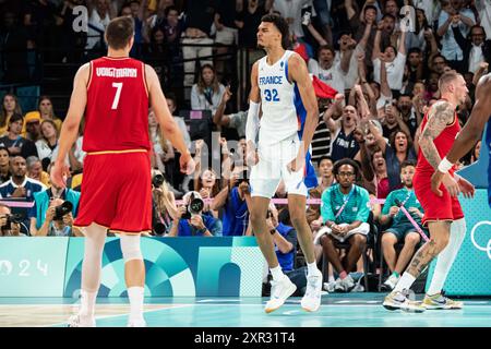 Victor Wembanyama ( 32 - France), Basketball, 39 demi-finale masculine lors des Jeux Olympiques de Paris 2024 le 8 août 2024 à Bercy Arena à Paris, France Banque D'Images