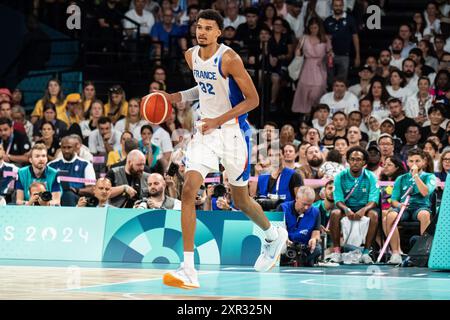 Victor Wembanyama ( 32 - France), Basketball, 39 demi-finale masculine lors des Jeux Olympiques de Paris 2024 le 8 août 2024 à Bercy Arena à Paris, France Banque D'Images