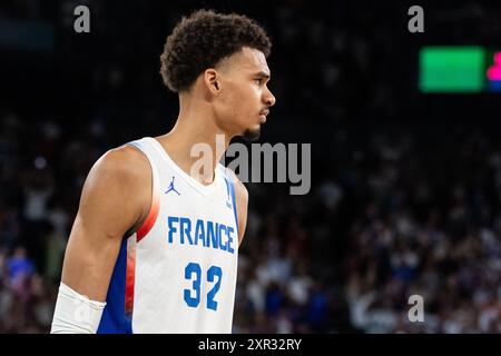 Victor Wembanyama ( 32 - France), Basketball, 39 demi-finale masculine lors des Jeux Olympiques de Paris 2024 le 8 août 2024 à Bercy Arena à Paris, France Banque D'Images