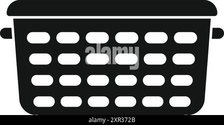 Panier à linge en plastique noir simple avec poignées pour le lavage des vêtements isolé sur fond blanc Illustration de Vecteur