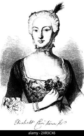 Reine Elisabeth Christine, ancienne électrice de Brunswick-Wolfenbüttel-Bevern, épouse du roi Frédéric II le Grand, Prusse, illustration historique 1882 Banque D'Images