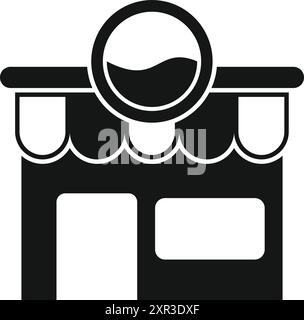 Icône solide noire d'un bâtiment de café de la nourriture de rue avec un signe rond, représentant la vente de restauration rapide Illustration de Vecteur