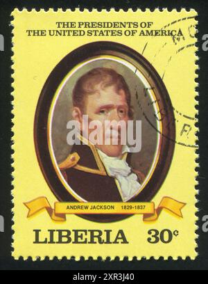 LIBERIA - VERS 1981 : timbre imprimé par Liberia, montre le président des États-Unis Andrew Jackson, vers 1981 Banque D'Images