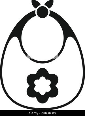 Icône noire et blanche d'un bavoir de bébé avec une fleur, représentant l'heure des repas pour les nourrissons et les tout-petits Illustration de Vecteur