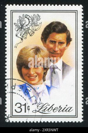 LIBERIA - VERS 1981 : timbre imprimé par Liberia, montre mariage royal, vers 1981 Banque D'Images