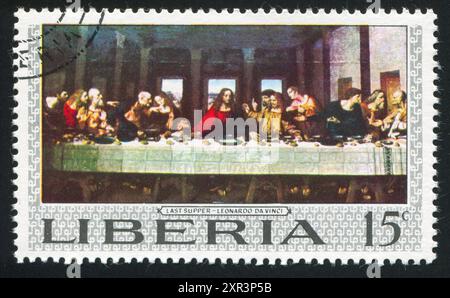 LIBERIA - VERS 1969 : timbre imprimé par Liberia, montrant le dernier souper de Léonard de Vinci, vers 1969 Banque D'Images