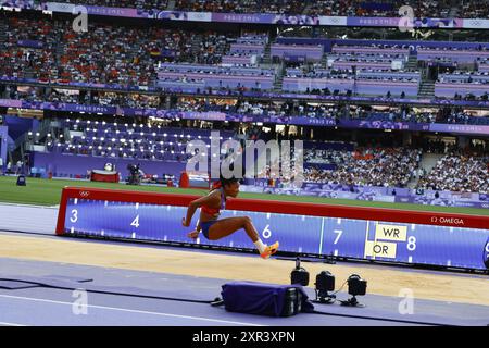 DAVIS-WOODHALL Tara de United States of America Athletics Women&#39;s long Jump final lors des Jeux Olympiques de Paris 2024 le 8 août 2024 à State de France à Saint Denis, France Banque D'Images