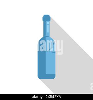 Bouteille en verre bleu avec une fissure projette une longue ombre sur un fond blanc Illustration de Vecteur