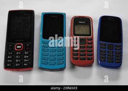 Terengganu, Malaysia - 24 August 2024 : Closeup of various nokia keypad phones on isolated background Stock Photo