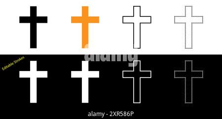 Les icônes de croix religieuse chrétienne signent des symboles isolés sur des traits modifiables. Illustration de Vecteur