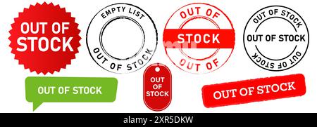 en rupture de stock les annonces de magasin annoncent épuisé produits article indisponible conception icône design collection de timbres Illustration de Vecteur