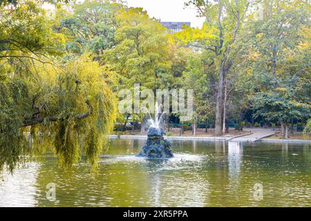 Le lac Cismigiu est situé dans le jardin Cismigiu, un parc dans le centre de Bucarest, Roumanie Banque D'Images