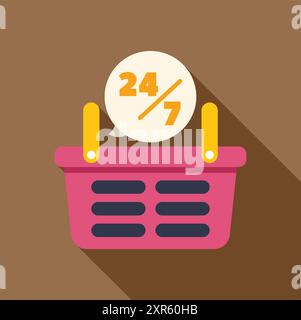 Panier rose avec 247 bulles de discours représentant des possibilités d'achat en ligne non-stop Illustration de Vecteur