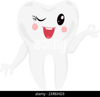 Un bébé de dent kawaii clin d'œil joyeux isolé sur fond blanc. Drôle de caractère dentaire pour la dentisterie des enfants. Illustration de Vecteur