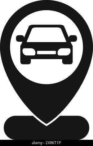 Icône noire simple d'une voiture à l'intérieur d'une épingle de carte, représentant l'emplacement d'un véhicule Illustration de Vecteur