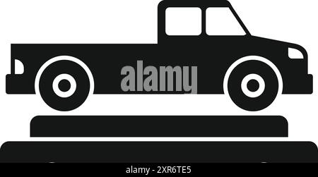 Silhouette noire d'une camionnette garée sur le dessus d'une plate-forme, vue de côté, isolée sur un fond blanc Illustration de Vecteur