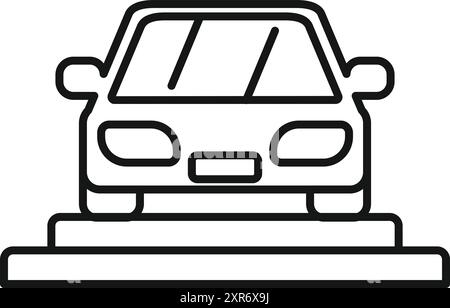 Icône de ligne de voiture neuve debout sur la plate-forme pour la vente dans la salle d'exposition du concessionnaire automobile Illustration de Vecteur
