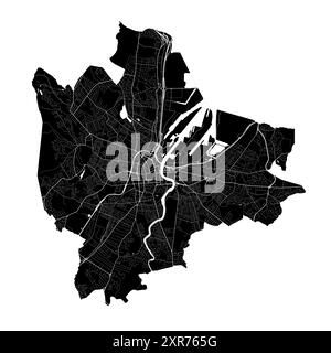 Carte de Belfast, Irlande du Nord. Carte vectorielle détaillée de la ville, zone métropolitaine avec frontière. Carte des rues en noir et blanc avec routes et eau. Illustration de Vecteur