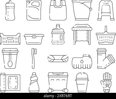 Accessoires en plastique Collection icônes Set Vector Illustration de Vecteur