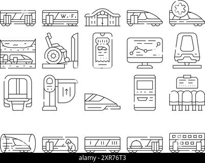 Vecteur de la collection d'icônes de transport ferroviaire Illustration de Vecteur