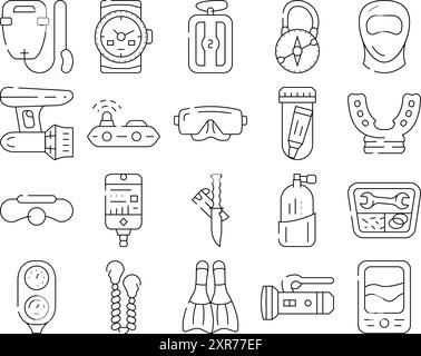 Équipement de plongée et accessoires Icons Set Vector Illustration de Vecteur