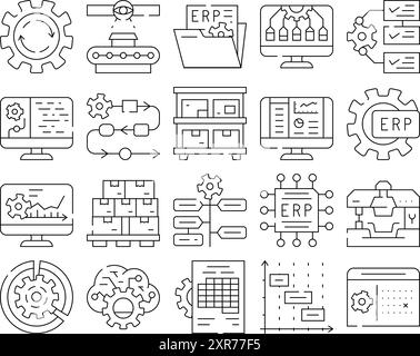 Les icônes ERP Enterprise Resource Planning définissent le vecteur Illustration de Vecteur