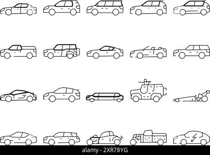 Transport de voiture différentes icônes de type de carrosserie définissent le vecteur Illustration de Vecteur