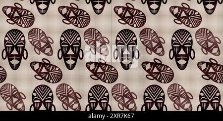 Fond africain sans couture, motif de masque tribal ethnique, masques rituels primitifs de sauvages. Texture du design vintage Afro Art. Aztec Indian Maya Illustration de Vecteur