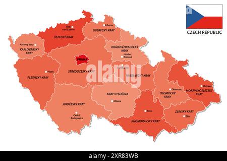 Carte vectorielle administrative de la République tchèque Banque D'Images