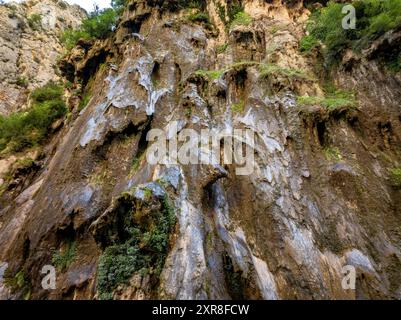 Vue aérienne des gorges de Collegats et de la formation rocheuse de L'Argenteria (Pallars Sobirà, Lleida, Catalogne, Espagne, Pyrénées) Banque D'Images