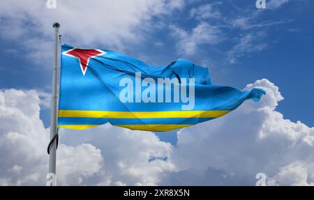 Drapeau Aruba - drapeau en tissu d'ondulation réaliste Banque D'Images